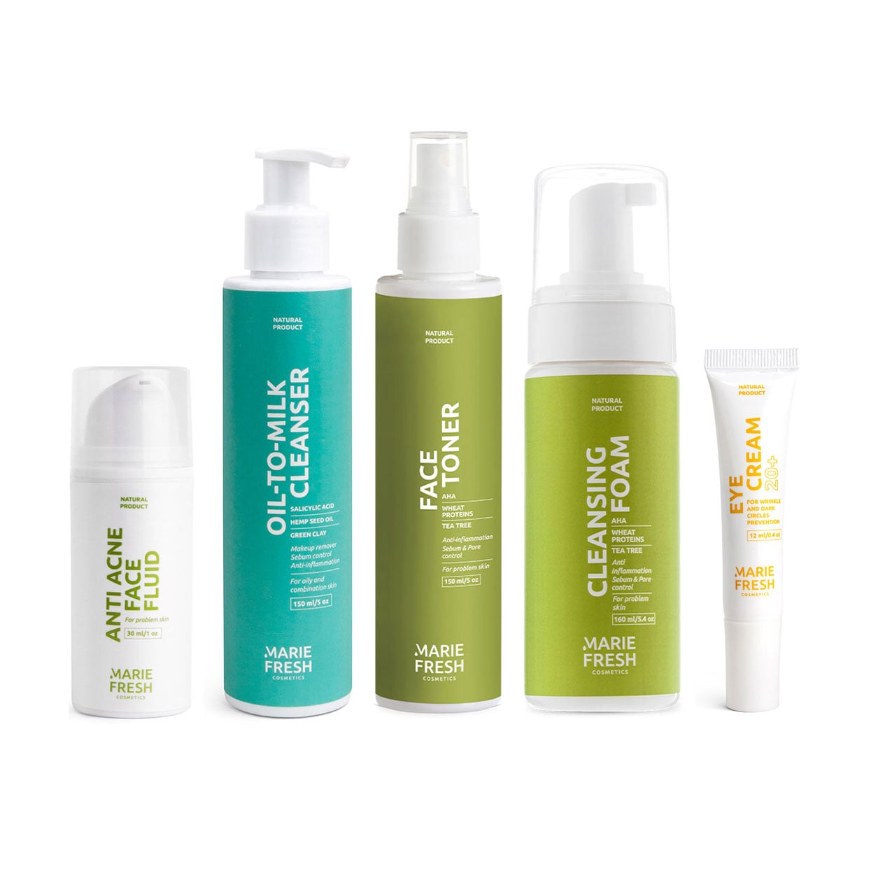Набір Marie Fresh Cosmetics Комплексний догляд за молодою, проблемною шкірою обличчя, 5 продуктів (з пінкою)